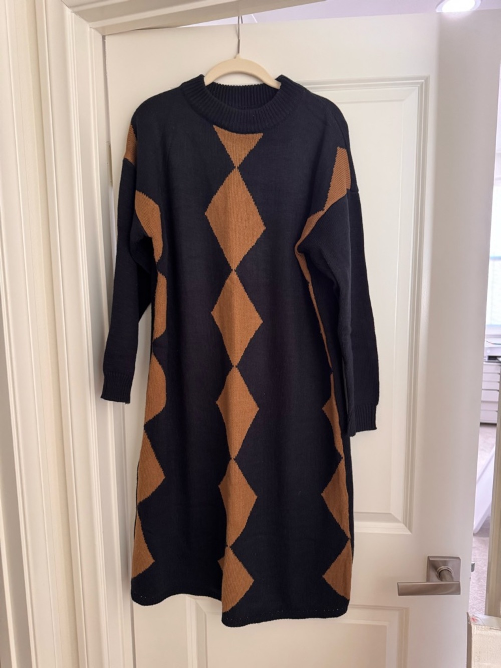 Black & Brown Diamond Knit Sweater Dress Size M